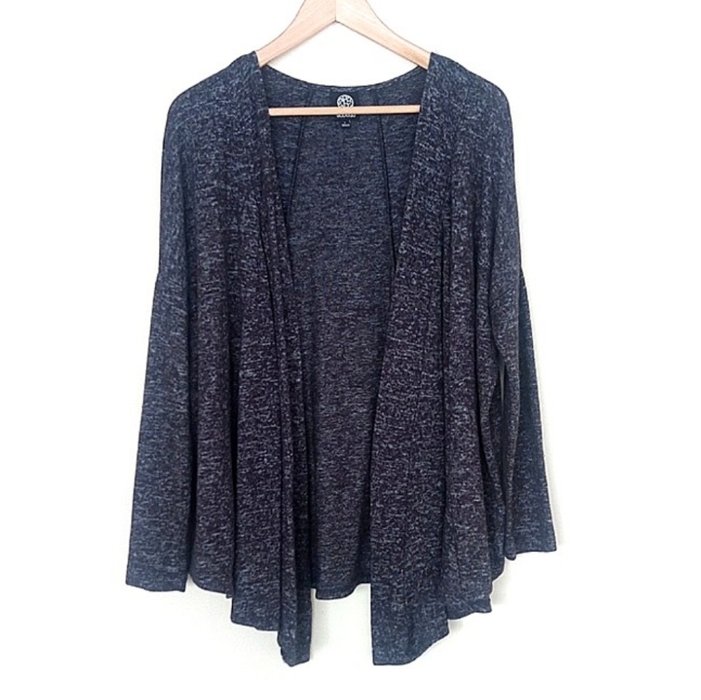 Bobeau Soft Open Front Cardigan Dark Marled Grey